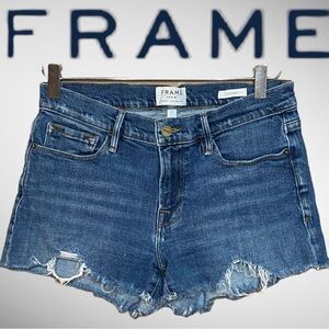 FRAME Denim Le Cutoff Shorts Frayed Hem Distressed Medium Wash Size: 27 Women